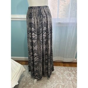Metrowear Womens XL Black Tan Geometric‎ Tribal Print Elastic Waist Maxi Skirt